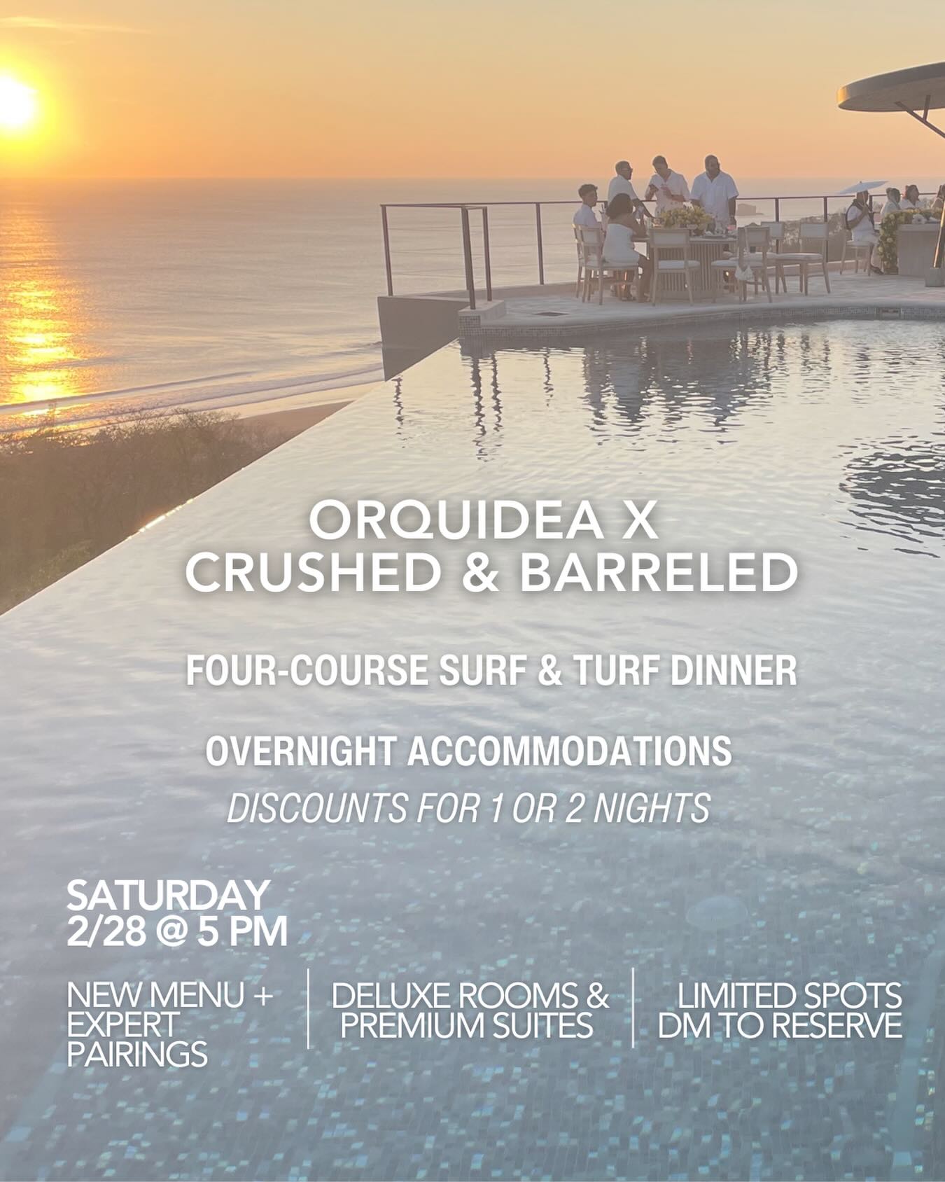 A Sunset Symphony for the Senses 🍷🌅

On February 28th, the rugged beauty of the Nicaraguan coastline meets the refined artistry of the vine.

We are proud to announce our exciting new collaboration with renowned local sommelier Claire St. Pierre of @crushed_and_barreled. Join us at Orquidea Del Sur for a curated 4-course surf & turf wine pairing dinner designed to showcase our brand-new menu featuring elevated Nicaraguan cuisine.

✨ 4 Courses of “Luxury in the Wild” gastronomy
✨ Expertly curated wine pairings by Claire St. Pierre
✨ The ultimate front-row seat to the Playa Yankee sunset
✨ An intimate, boutique atmosphere under the stars

This is more than a meal—it’s a celebration of local talent and world-class flavors in our favorite corner of the world.

📅 Date: February 28, 2026
🕔 Time: 5:00 PM Welcome; Dinner to follow sunset
📍 Location: Orquidea Del Sur
🎟️ Pricing: $60 per person
✨ Reservations: By advance booking only
🏡 Accommodations: Turn the evening into a getaway - discounts available on our luxury rooms & suites. 

DM us here to book your spot and join us at the table.

#OrquideaDelSur #SanJuanDelSur #NicaraguanGastronomy #WinePairing #LuxuryInTheWild